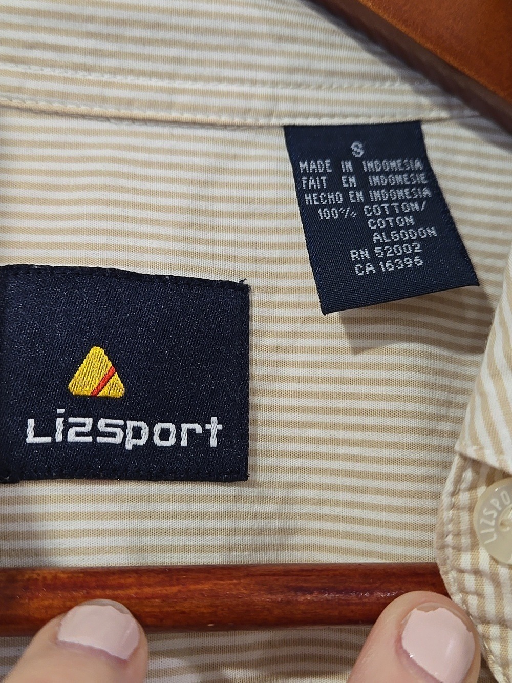 Retro Liz Claiborne Beige Stripe Button-Up Ralphcore/Normcore Shirt - Picture 3 of 8